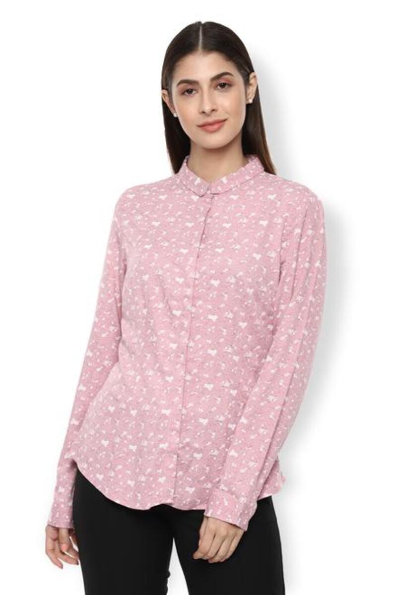 Van Heusen Woman Regular Fit Full Sleeve Floral Printed Casual Shirt With Concealed Button Placket - Pink