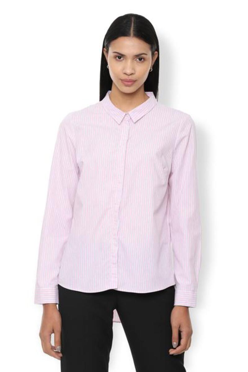 Van Heusen Woman Regular Fit Full Sleeve Striped Formal Shirt With Concealed Button Placket - Pink