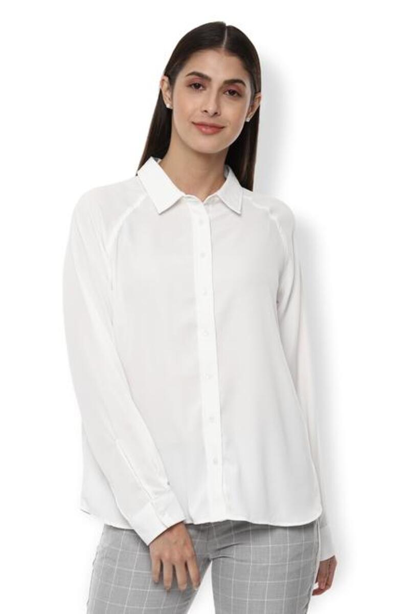 Van Heusen Woman Regular Fit Solid Color Formal Shirt With Raglan Sleeve - Off White