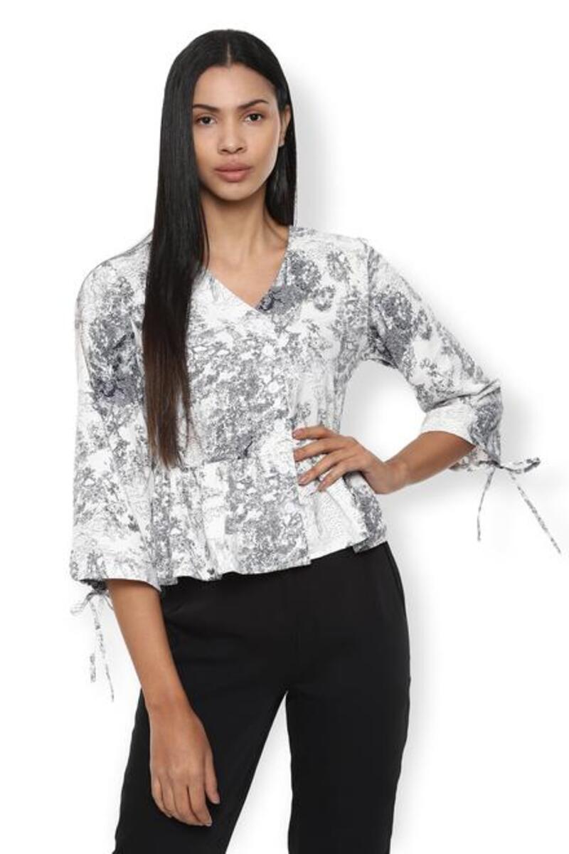 Van Heusen Woman Asymmetrical Peplum Top With Front Open Buttons & Styled Sleeve - White
