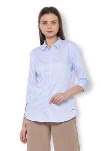 Van Heusen Woman Regular Fit Three Fourth Sleeve Stripe Textured Formal Shirt With Concealed Button Placket - White