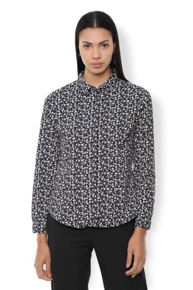 Van Heusen Woman Regular Fit Full Sleeve Floral Printed Casual Shirt With Concealed Button Placket - Navy