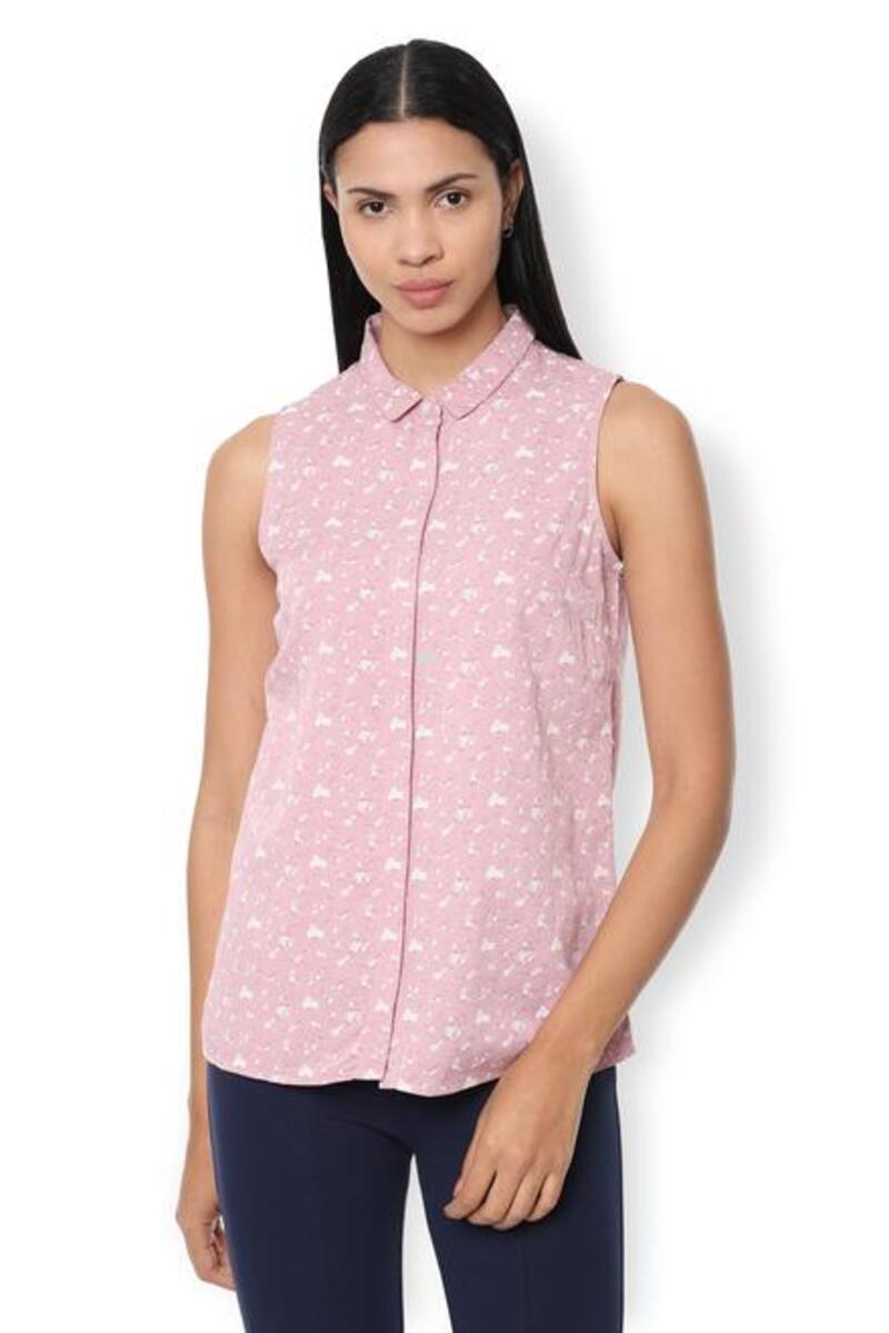Van Heusen Woman Regular Fit Sleeveless Printed Casual Shirt With Concealed Button Placket - Pink