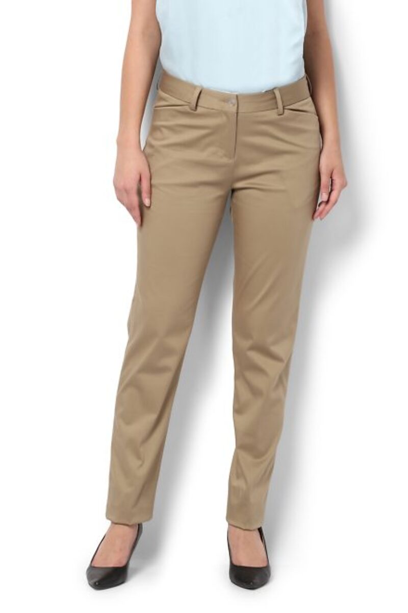 Van Heusen Woman Solid Color Full Length Regular Fit Formal Trouser - Medium Khaki