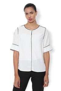 Van Heusen Woman Solid Color Round Neck Top With Piping Details - Off White