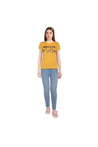 Jealous 21 Round Neck Short Sleeve T-Shirt with Print - Mustard
