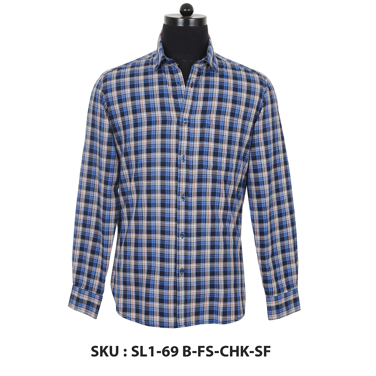 Classic Polo Mens Woven Shirt Sl1-69 B-Fs-Chk-Sf Blue S