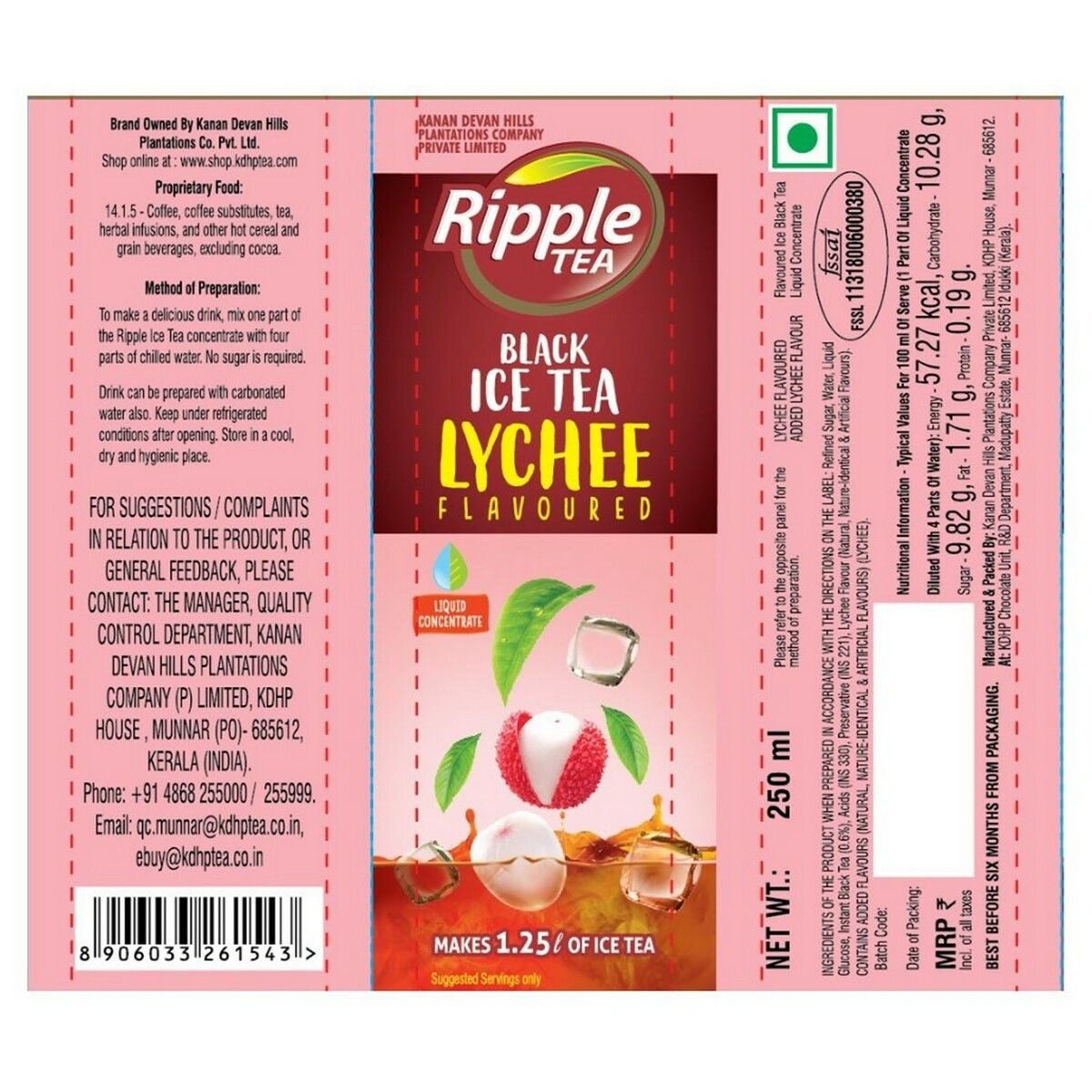 Ripple Black Ice Tea Lychee Flavoured 250 ml