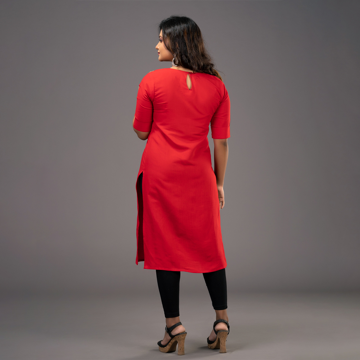 Zella Solid Color Side Slitted Straight Cut Kurta with Pin Tucked Yoke & Keyhole Back Neck - Red