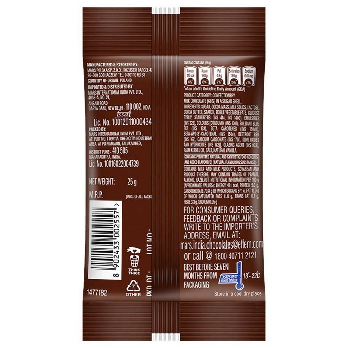 M&M's Chocolate 25g Pouch