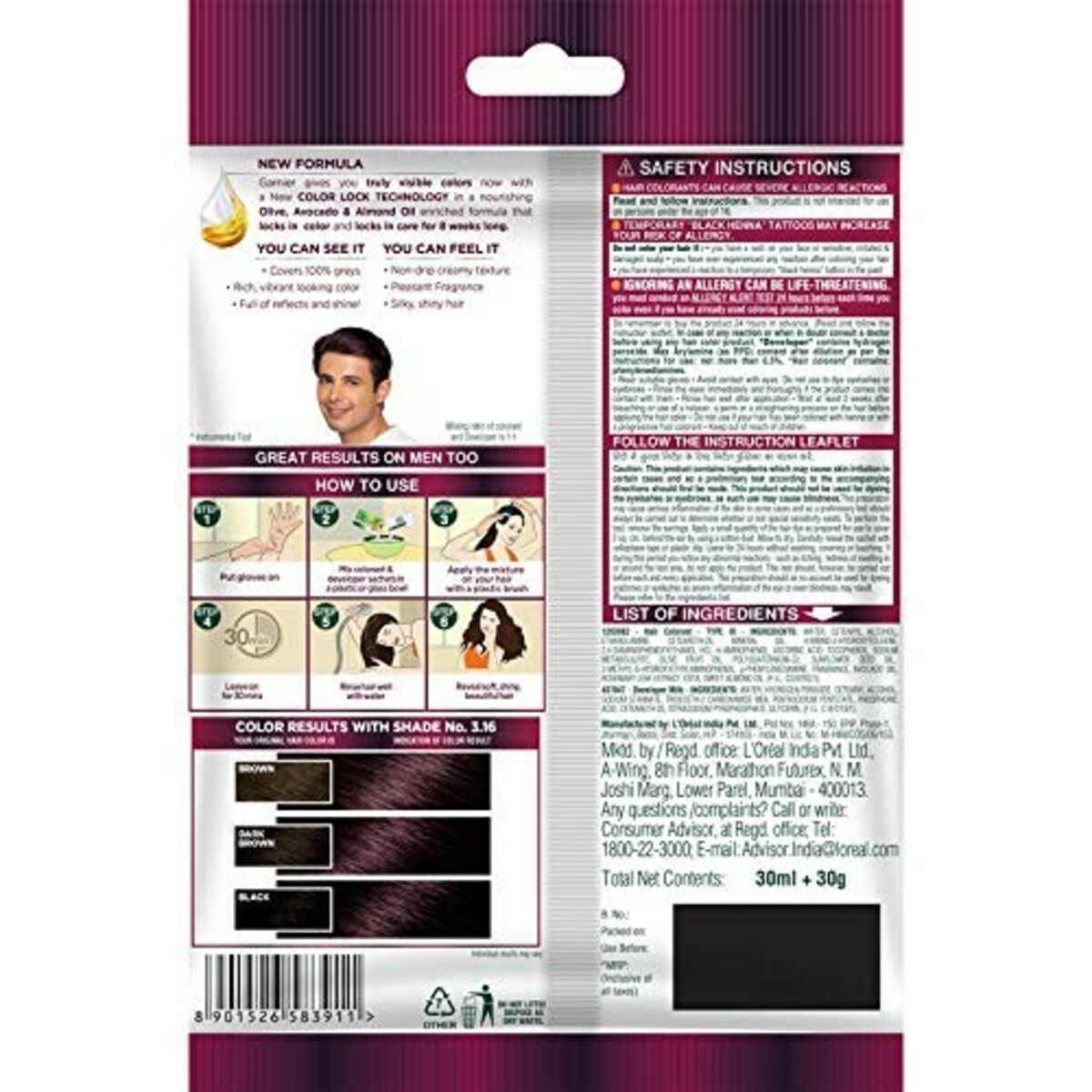 Garnier  Hair Color  Cream Naturals   Burgndy Sachet Shade  3.16