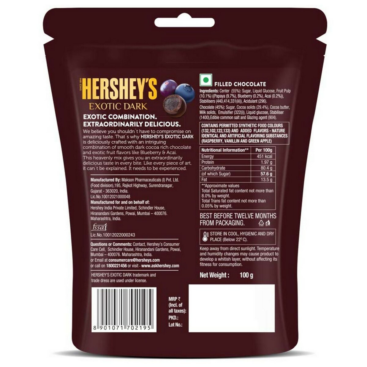 Hershey's Dark Chocolate Blueberry & Acai 100 g