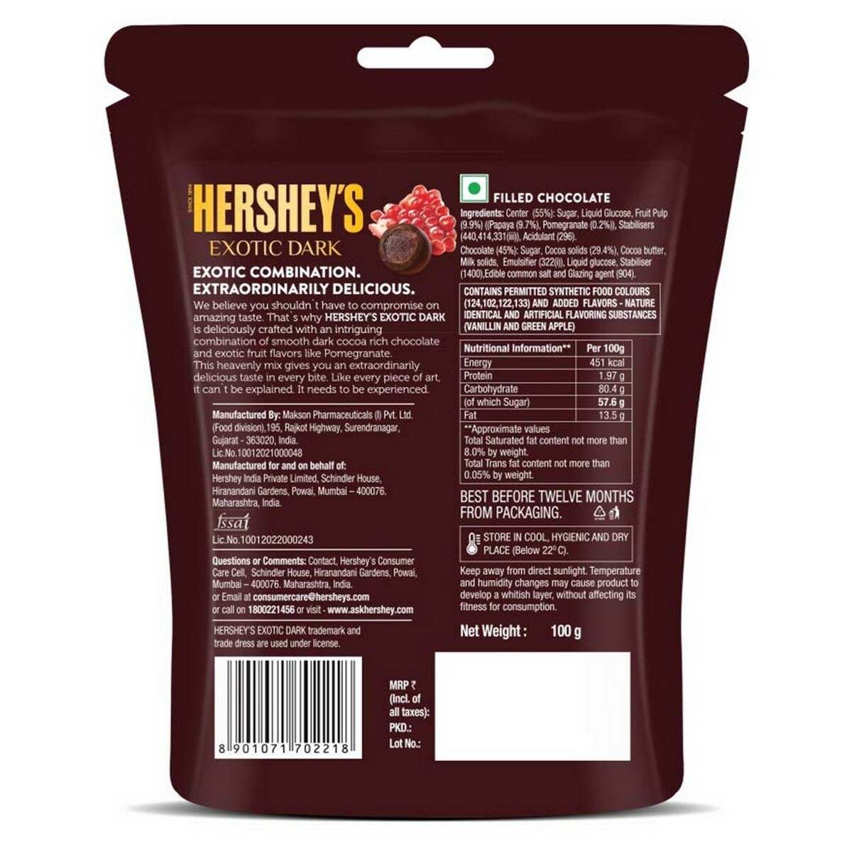 Hershey's Dark Chocolate Pomegranate 100g