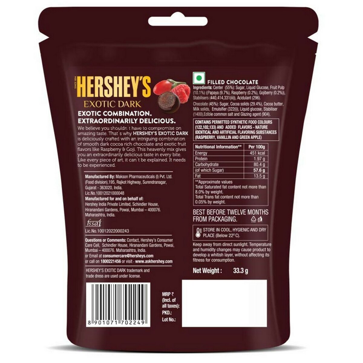 Hershey's Dark Chocolate  Raspberry & Goji 33.3g
