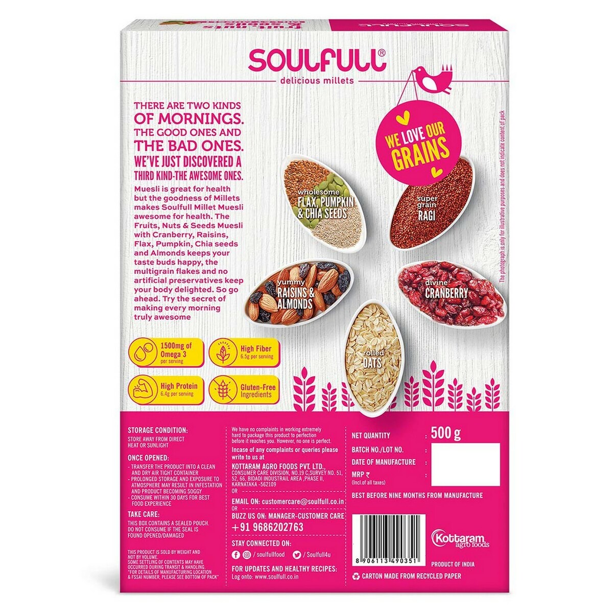 Soulfull Millet Muesli Fruit Nut & Seeds 500g