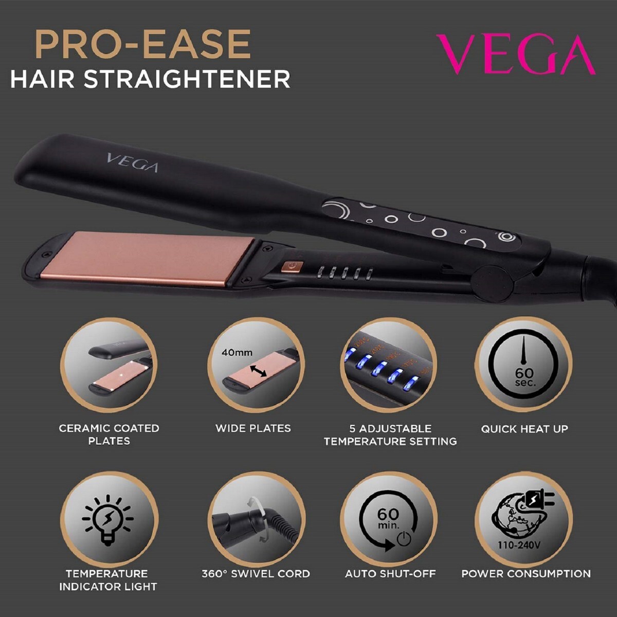VEGA Pro-Ease Hair Straightener VHSH-26