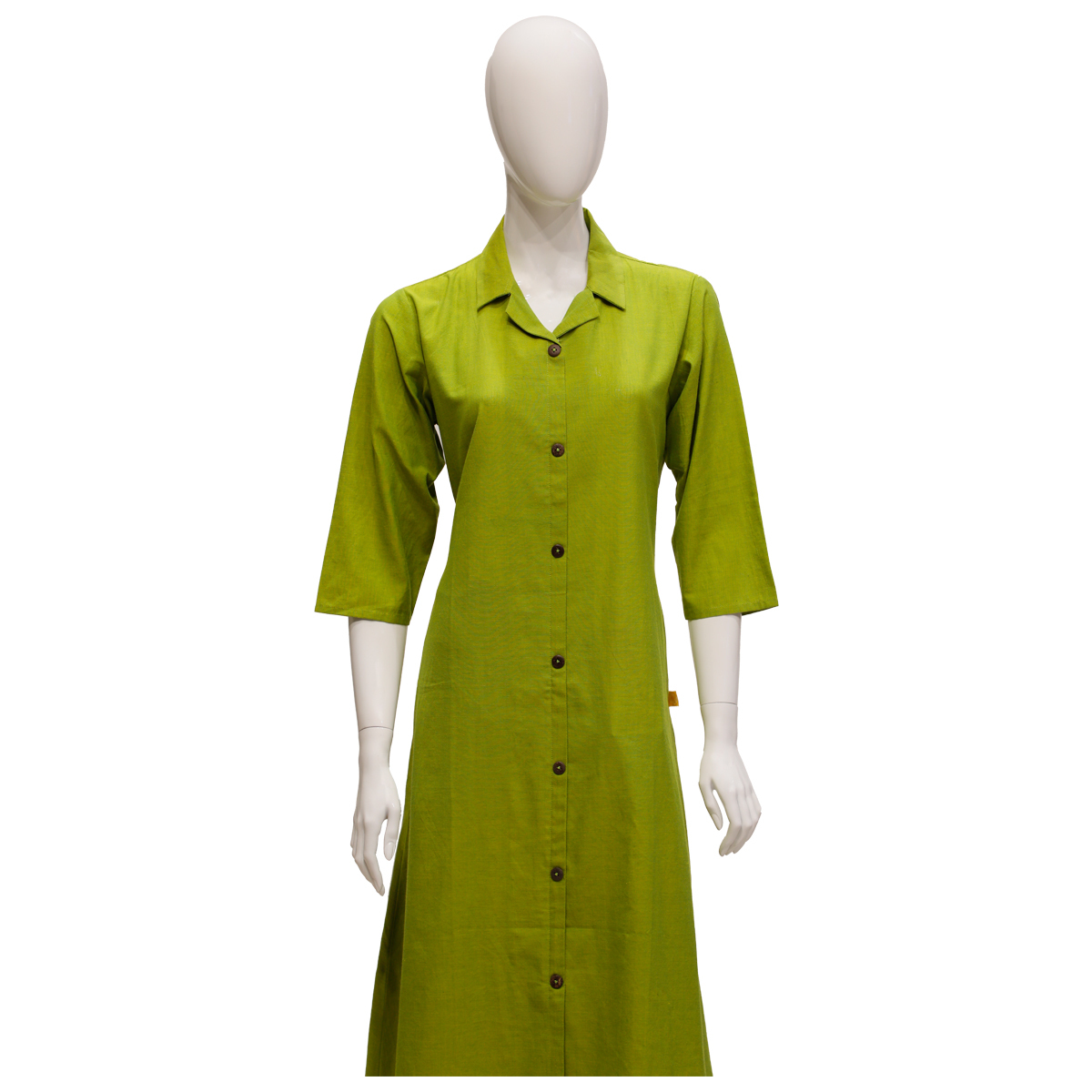 Ora Cotton Flare Kurta for Women with Collar & Button Detailing - Parrot Green