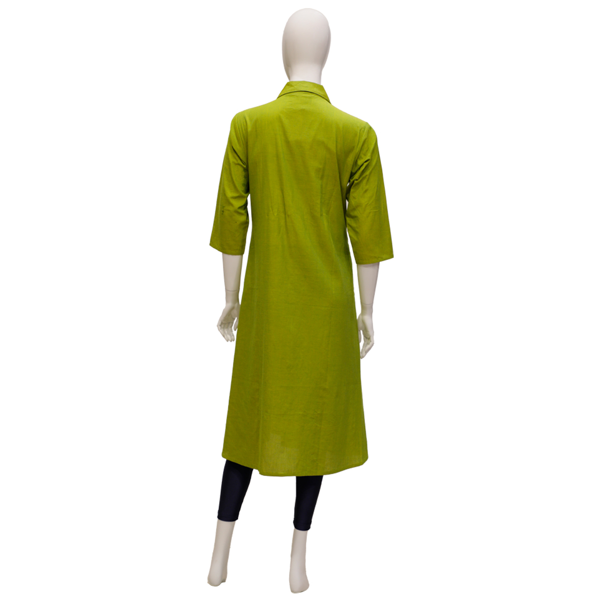 Ora Cotton Flare Kurta for Women with Collar & Button Detailing - Parrot Green