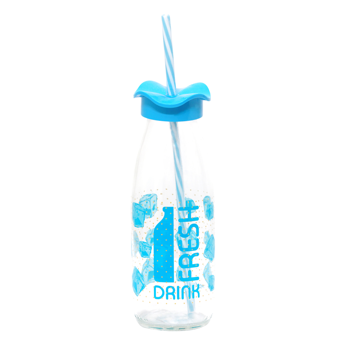 Renga Decorated Glass Milk Bottle With Lid Straw 500