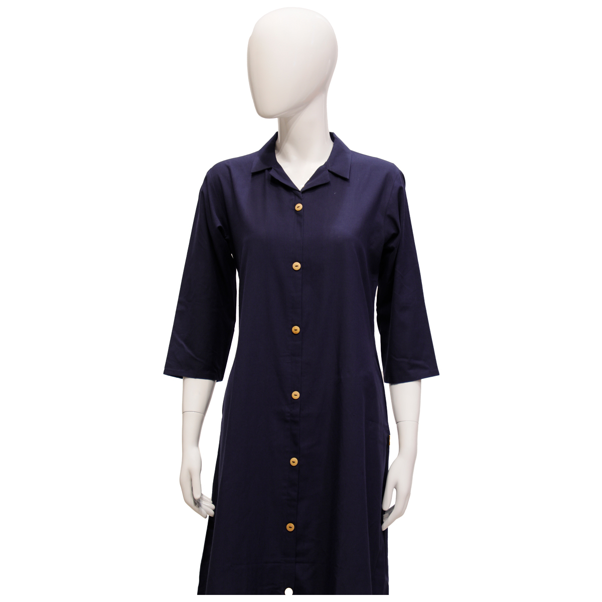 Ora Rayon Straight Cut Kurta for Women with Shirt Collar - Dark Navy Blue