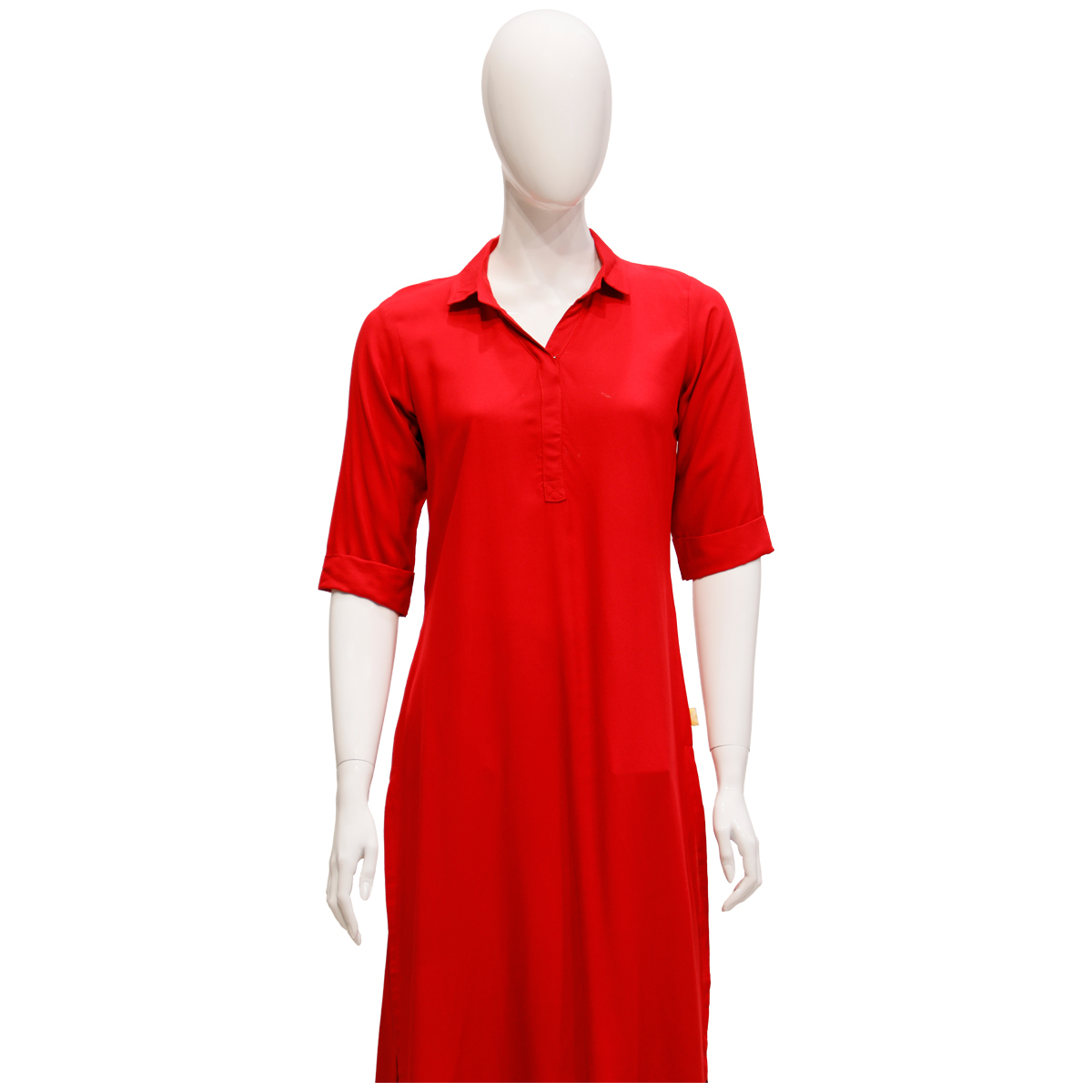 Ora Rayon Straight Cut Kurta for Women with Shirt Collar - Dark Red
