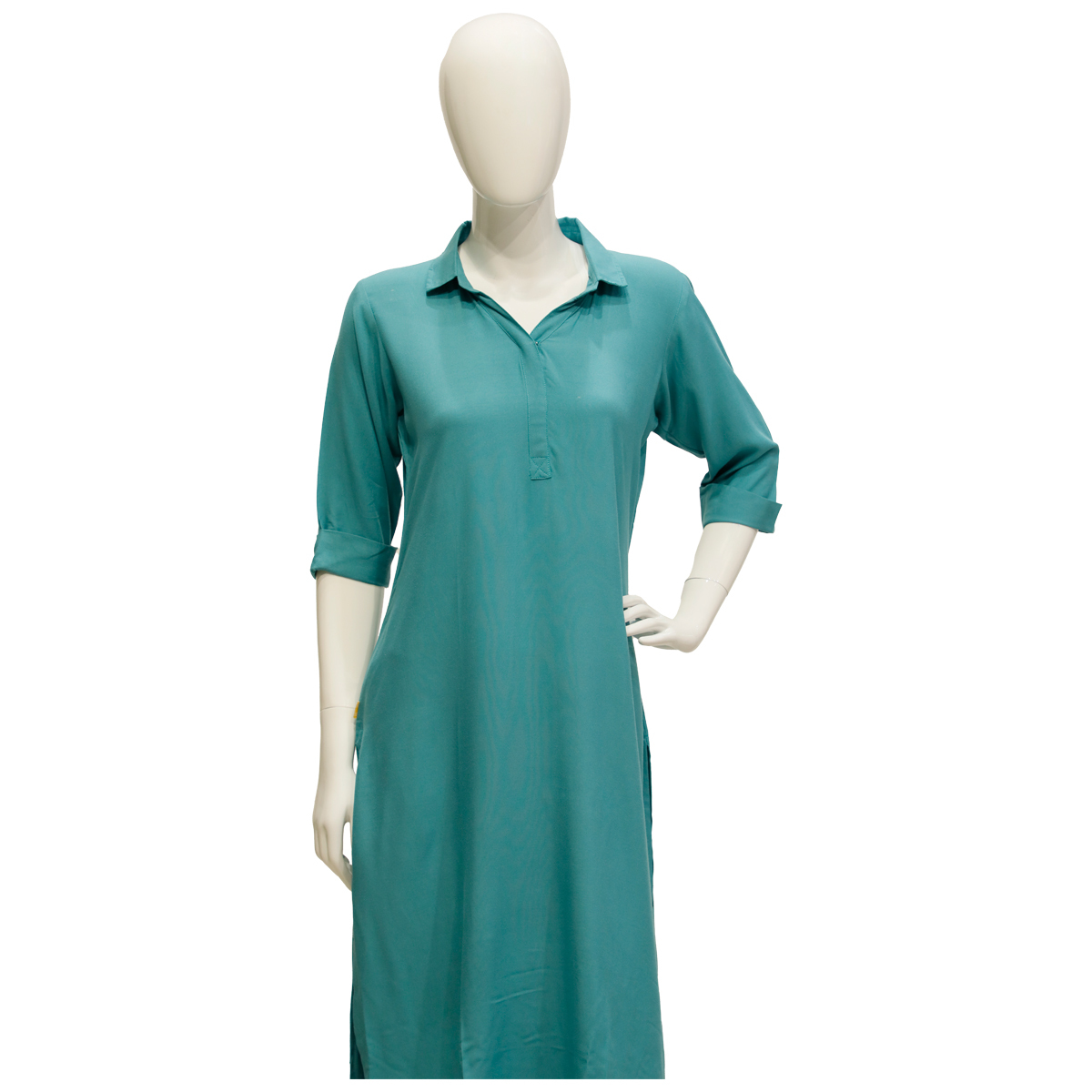 Ora Rayon Straight Cut Kurta for Women with Shirt Collar - Light Turquoise
