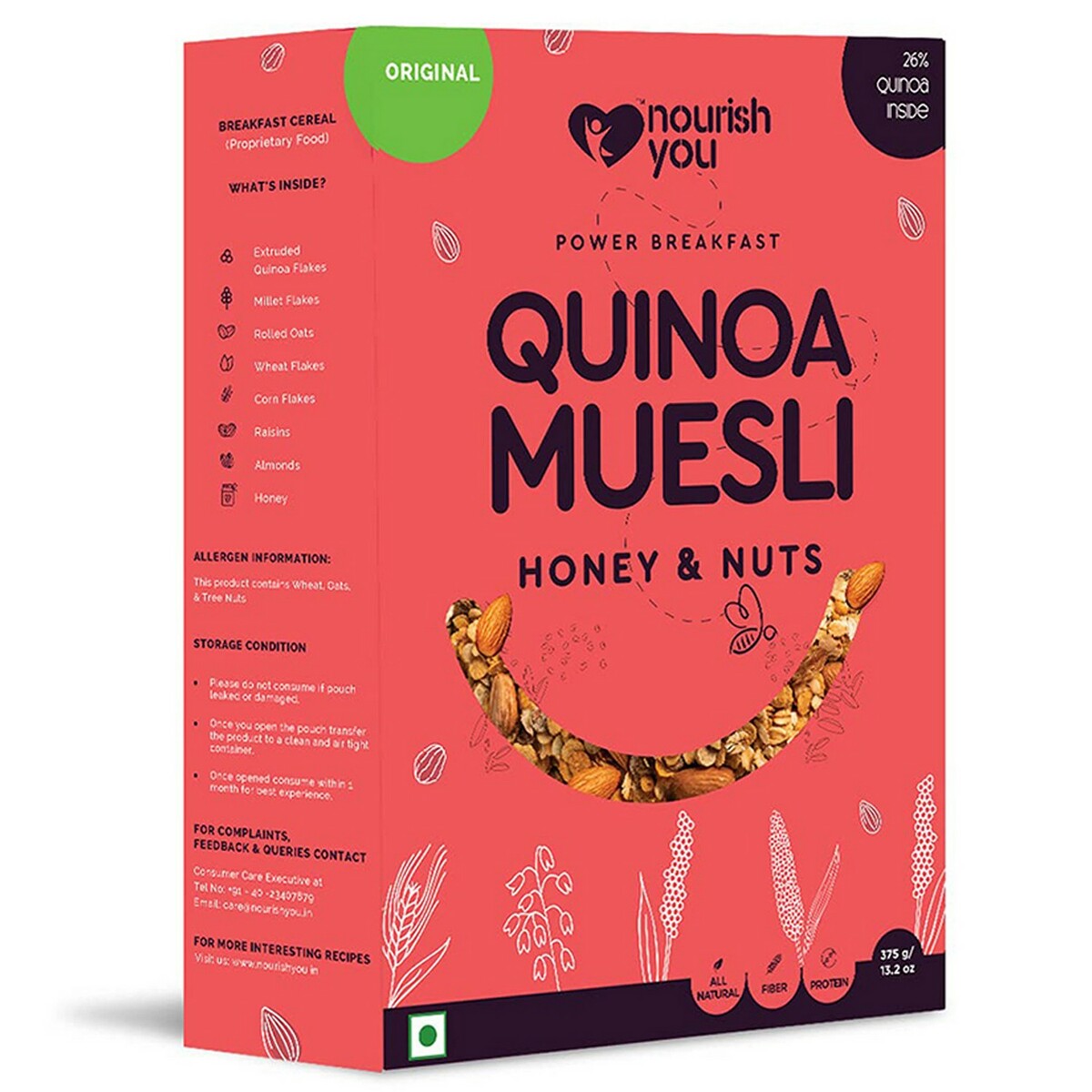 Nourish You Quinoa  Muesli Honey & Nuts 375G