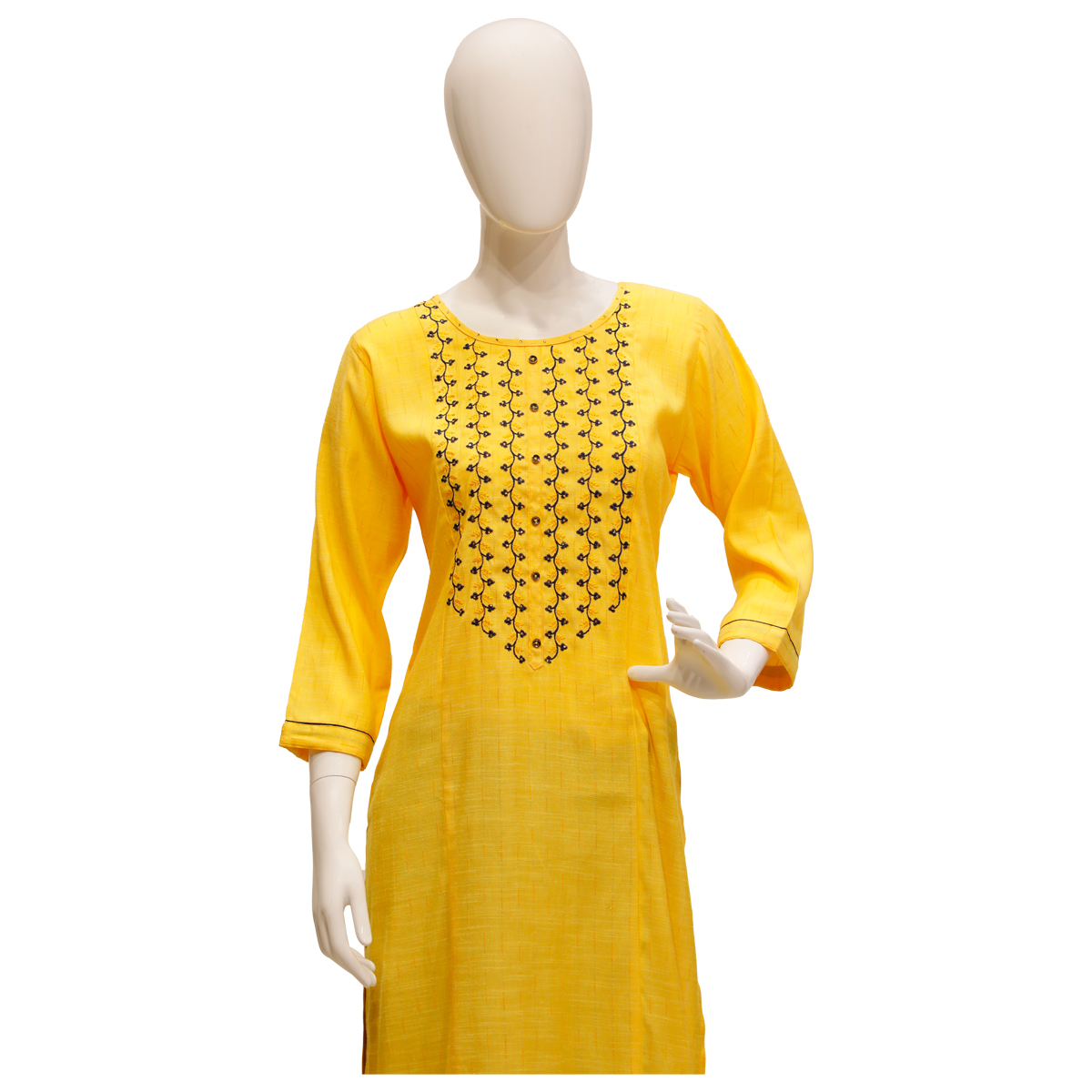 Yavi Straight Cut Kurta for Women with Embroidery Detailing - Yellow