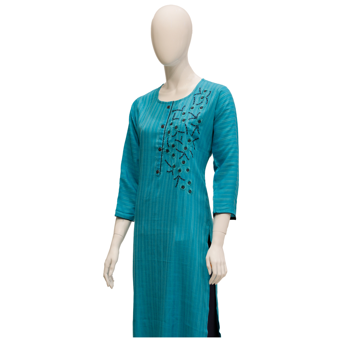 Yavi Straight Cut Kurta for Women with Embroidery Detailing - Firozee Blue