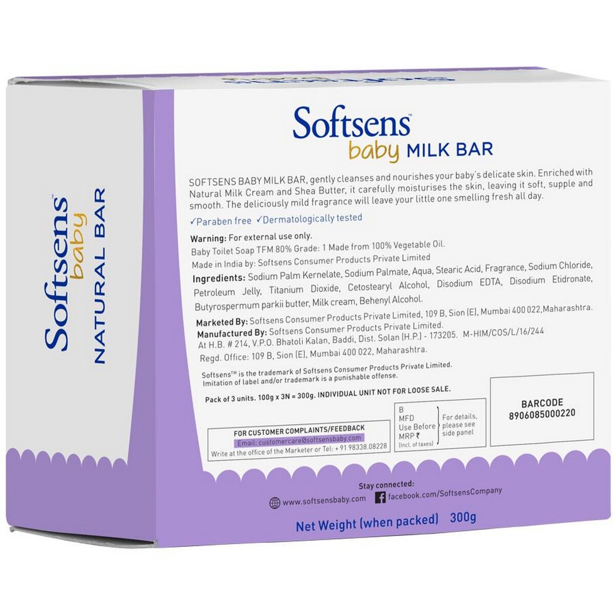Softsens  Baby Milk  Bar Soap 100gm*3