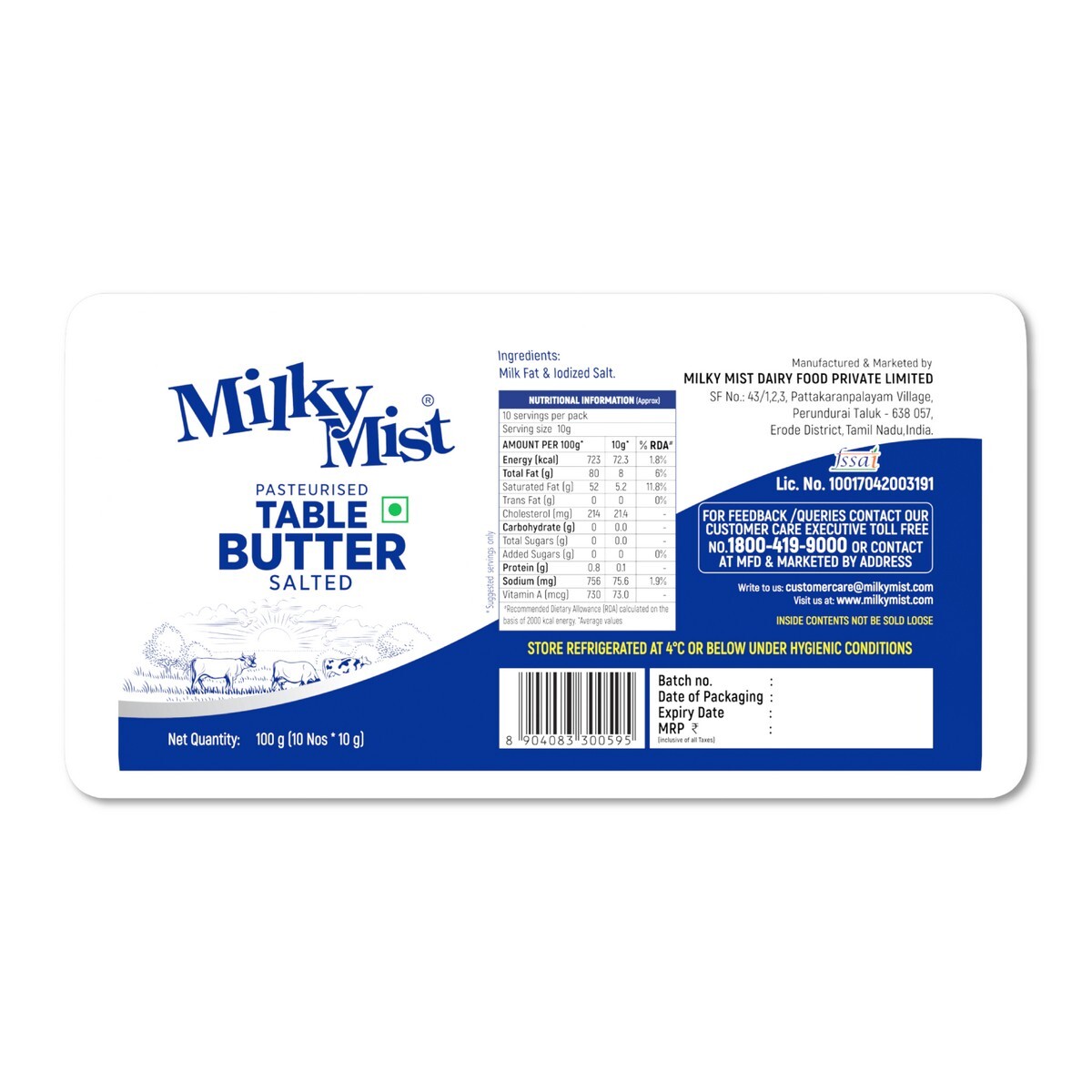 Milky Mist Table Butter Chiplet 100gm