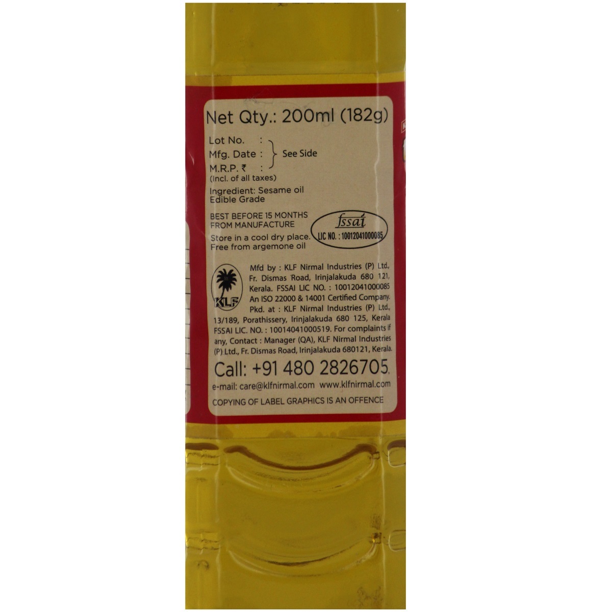 KLF tilnad Nirmal Gingelly Oil Pet Bottle 200ml
