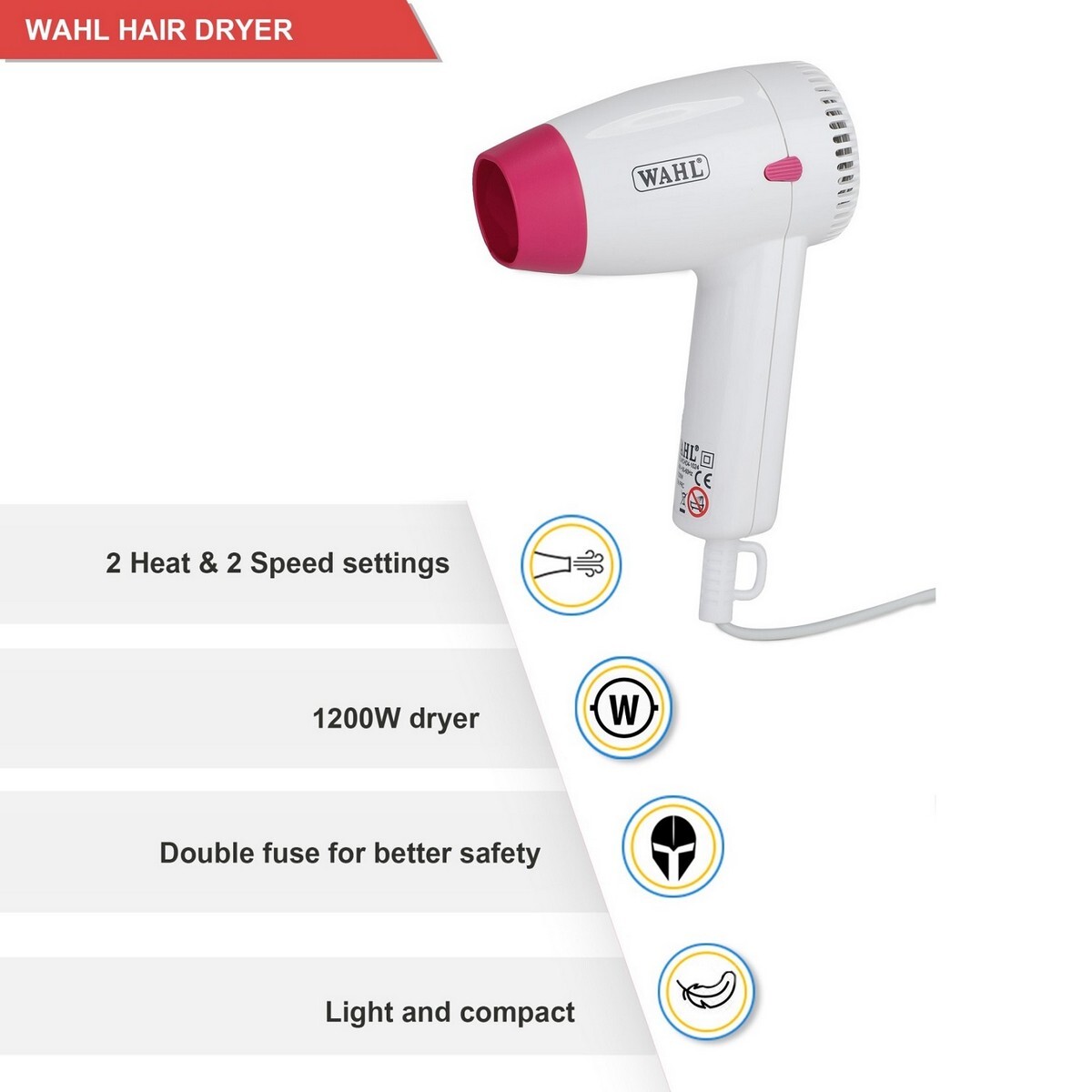 Wahl Easy Breezy Hair Dryer with 2 Heat Settings and Hanging Loop, WCHD4-1024