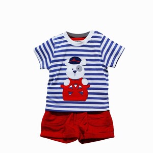 Wonder Child Boys Short T-Shirt Set Stripe - Blue Red