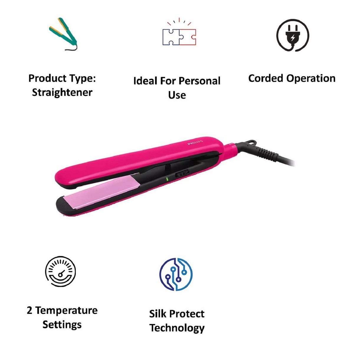 PHILIPS BHS393/00 Hair Straightener with SilkProtect Technology - Pink