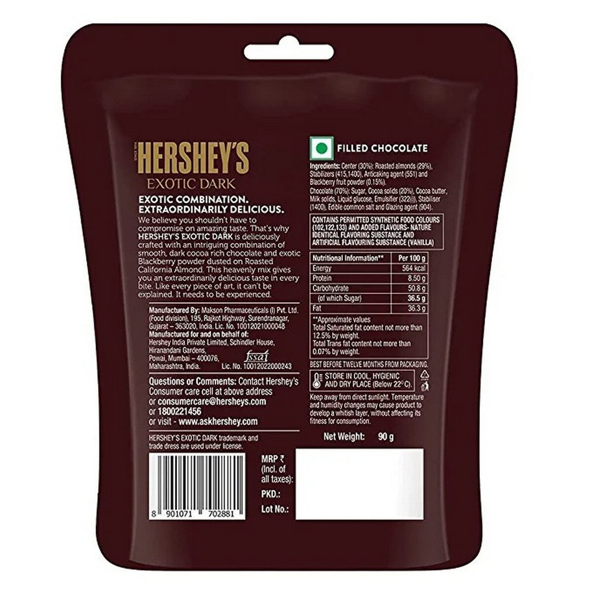 H/Exotic Dark Chocolate Almond Blackbery Flavour 90g