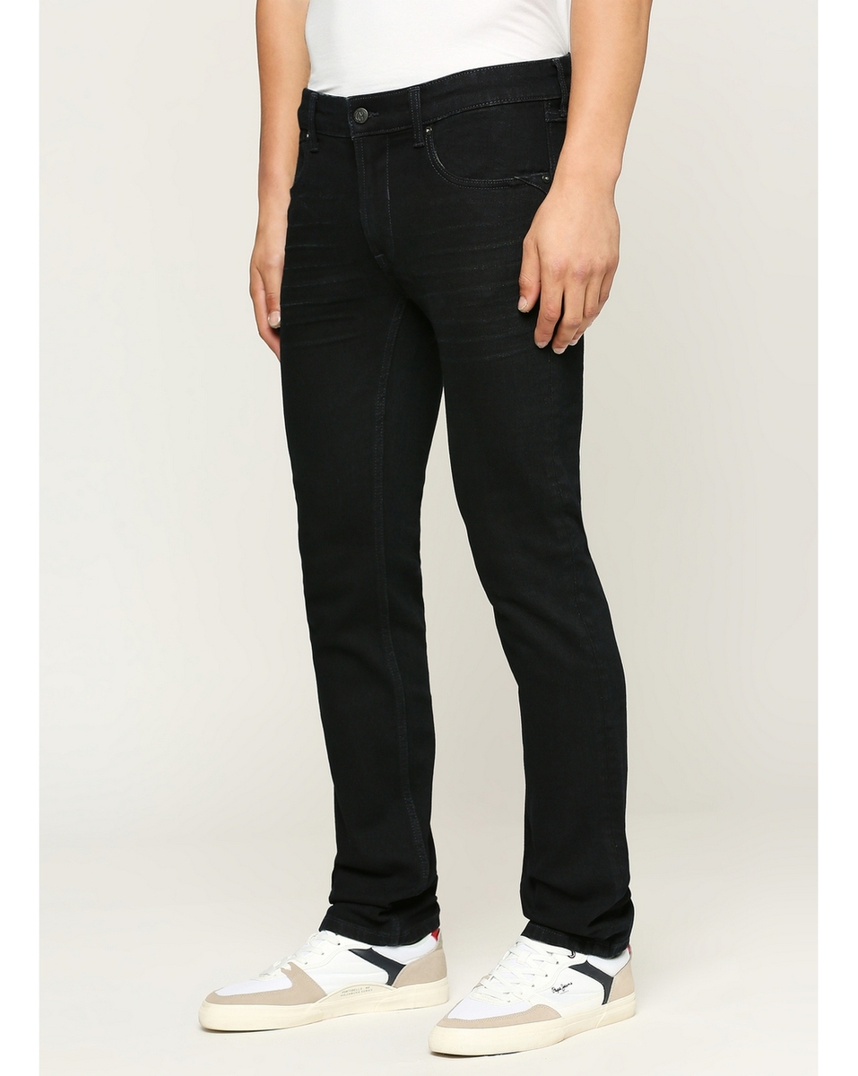 Pepe Mens Solid Dark Raw Slim Fit Jeans