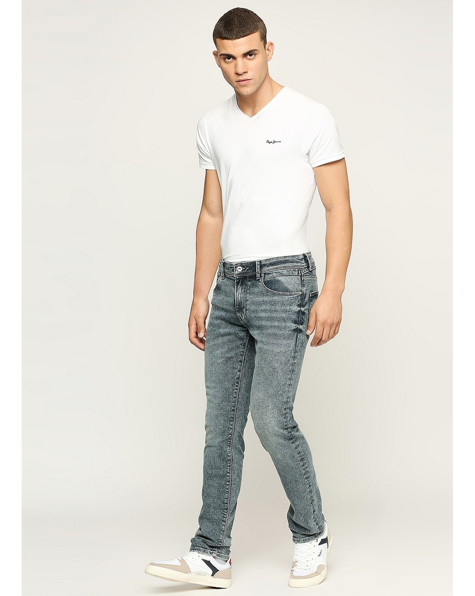 Pepe Mens Solid Mid Tinted Used Slim Fit Jeans
