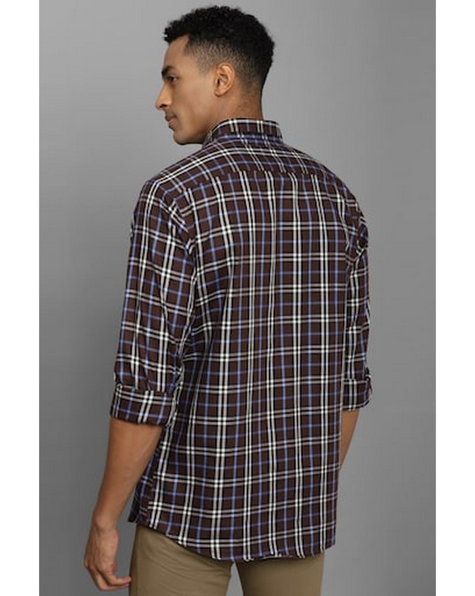 Allen Solly Mens Check Brown Slim Fit Casual Shirt