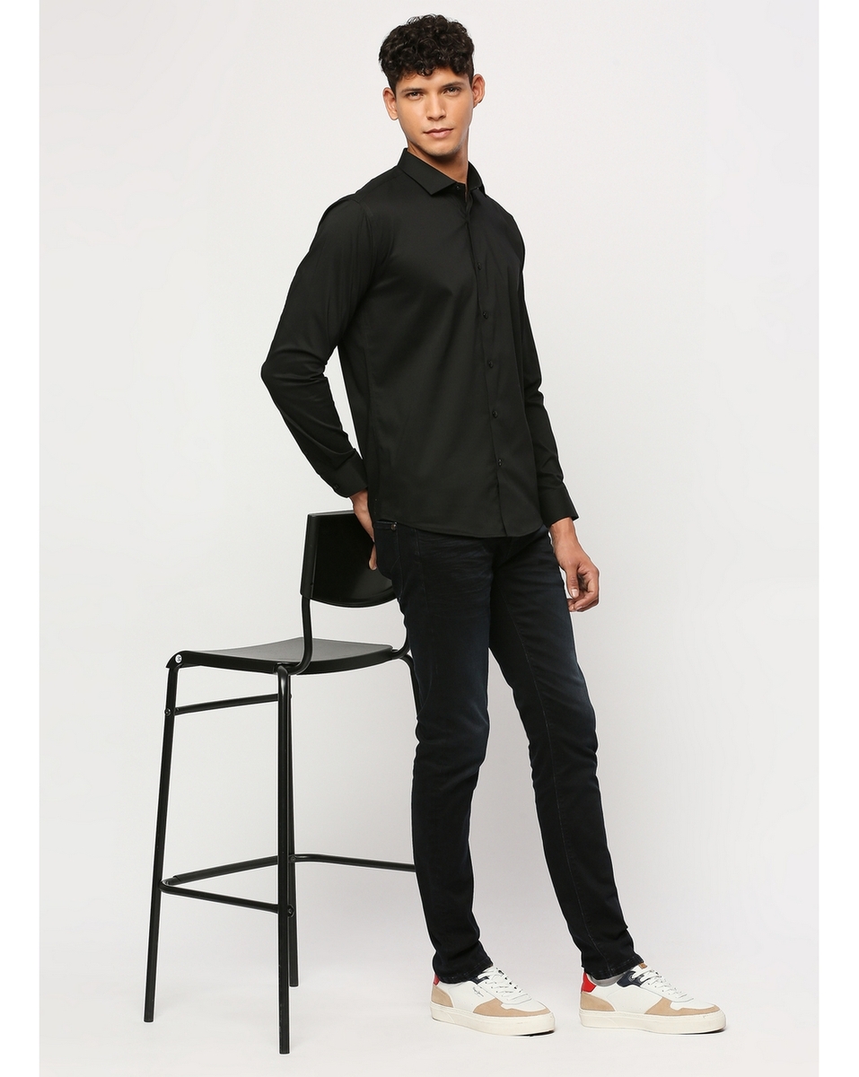 Pepe Mens Solid Black Slim Fit Casual Shirt