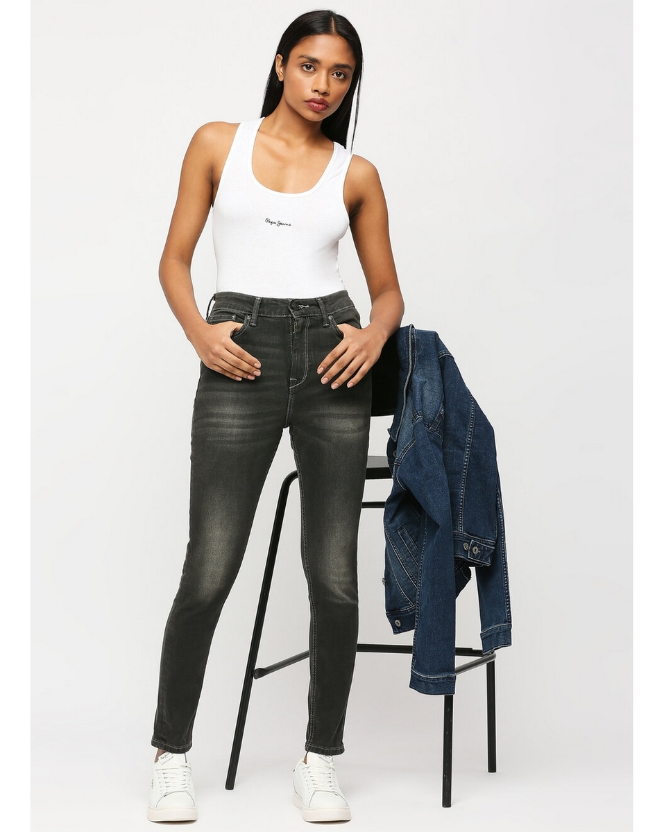 Pepe Ladies Solid Black Skinny Fit Jeans