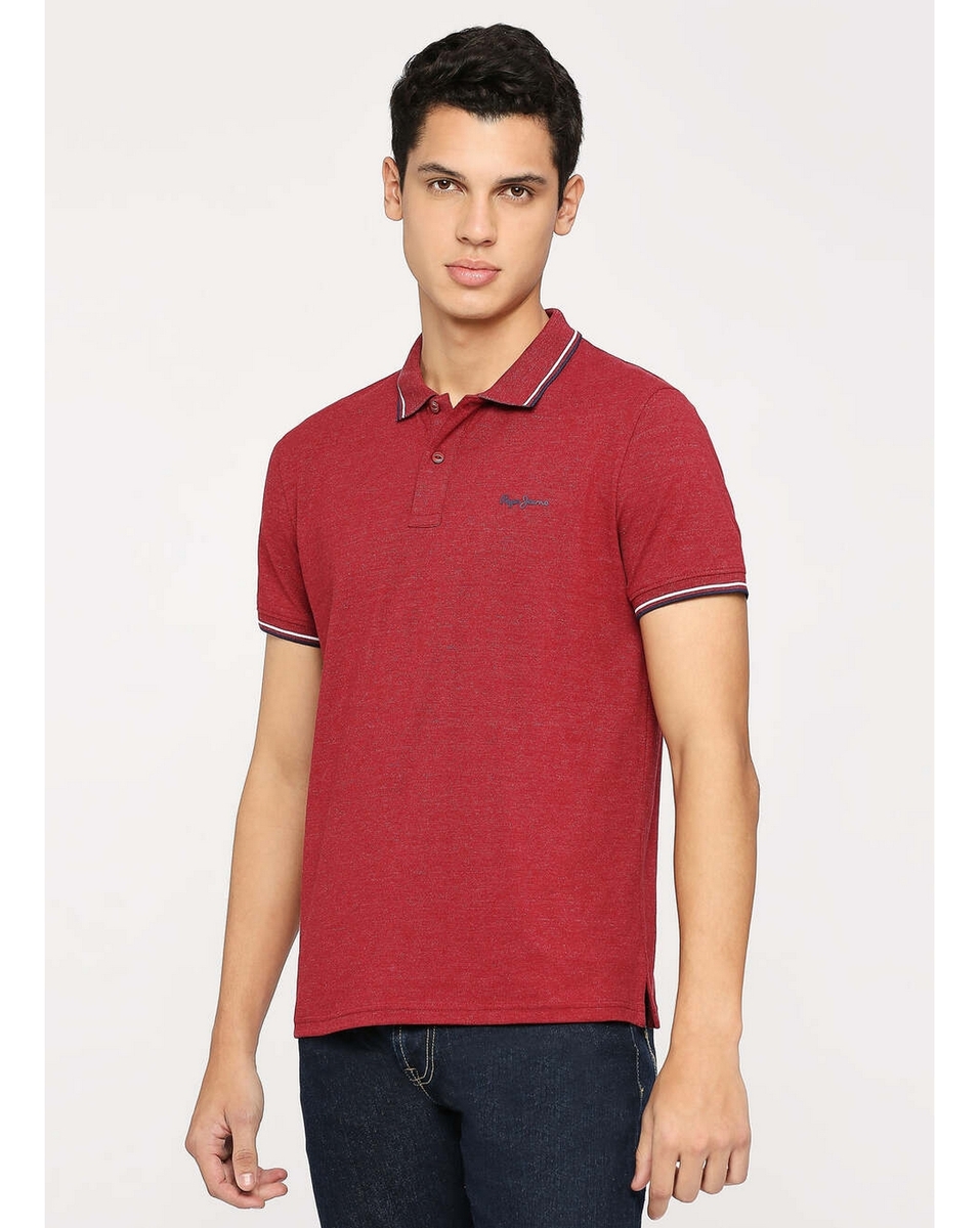 Pepe Mens Solid Burnt Red Flattering Fit T Shirt