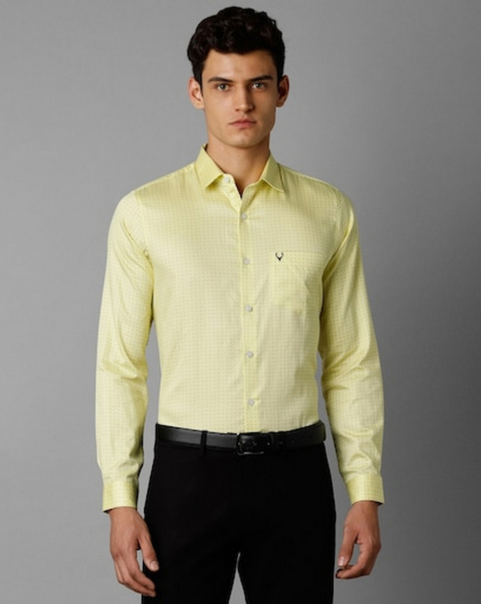Allen Solly Sport Mens Print Yellow Slim Fit Casual Shirt