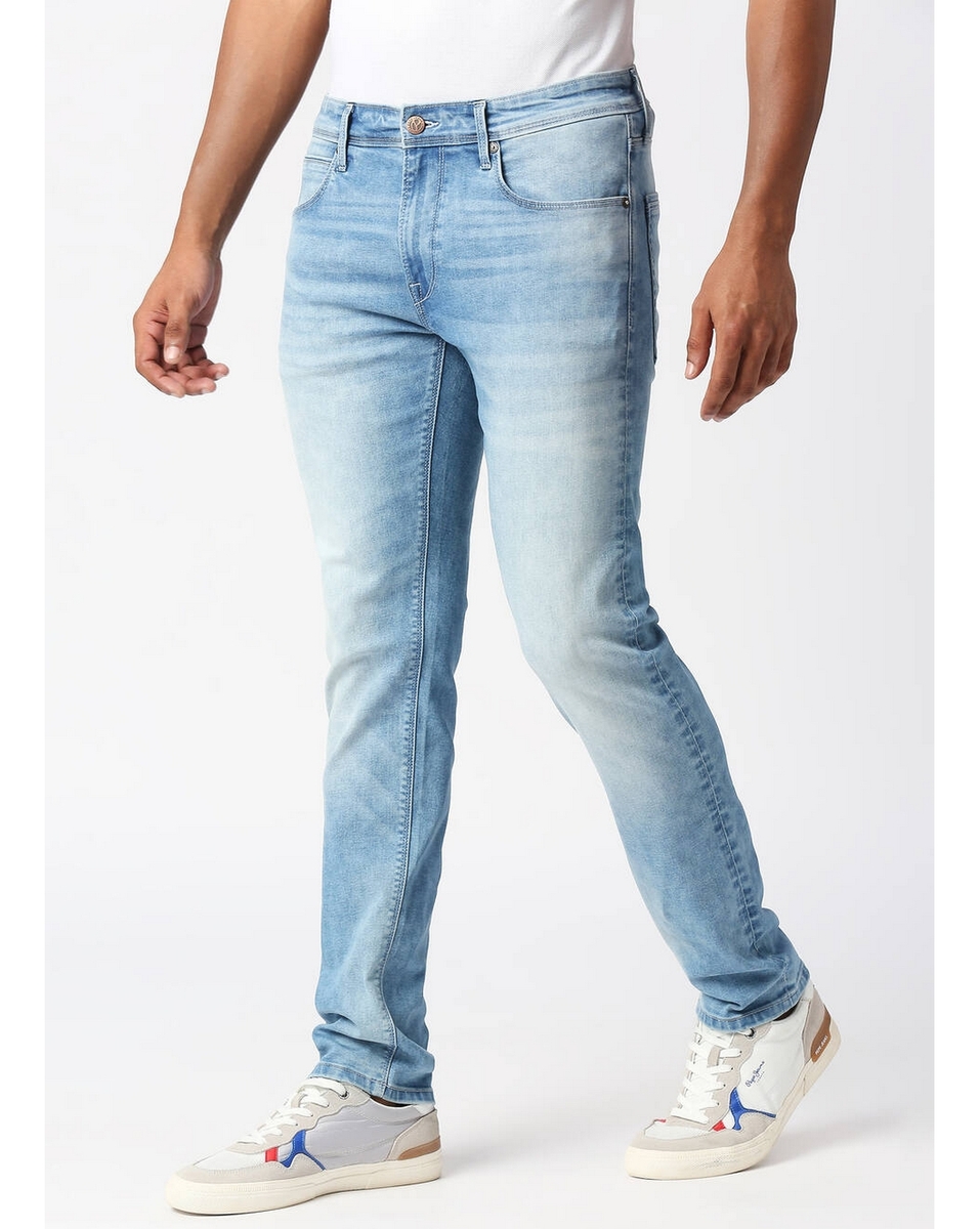Pepe Mens Solid Light Tapered Fit Jeans