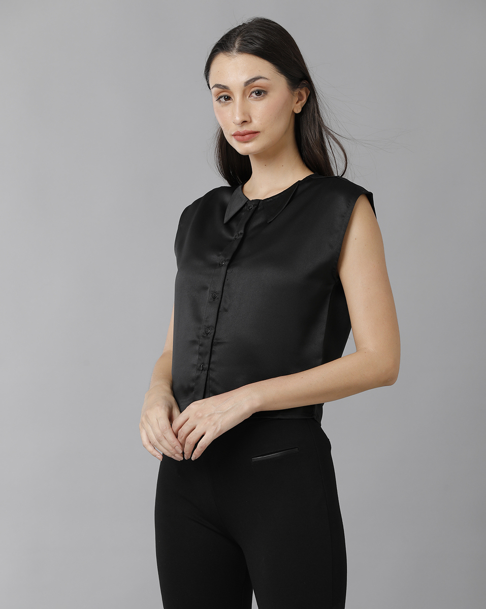 Eten Woman Ladies Black Solid Casual Shirt