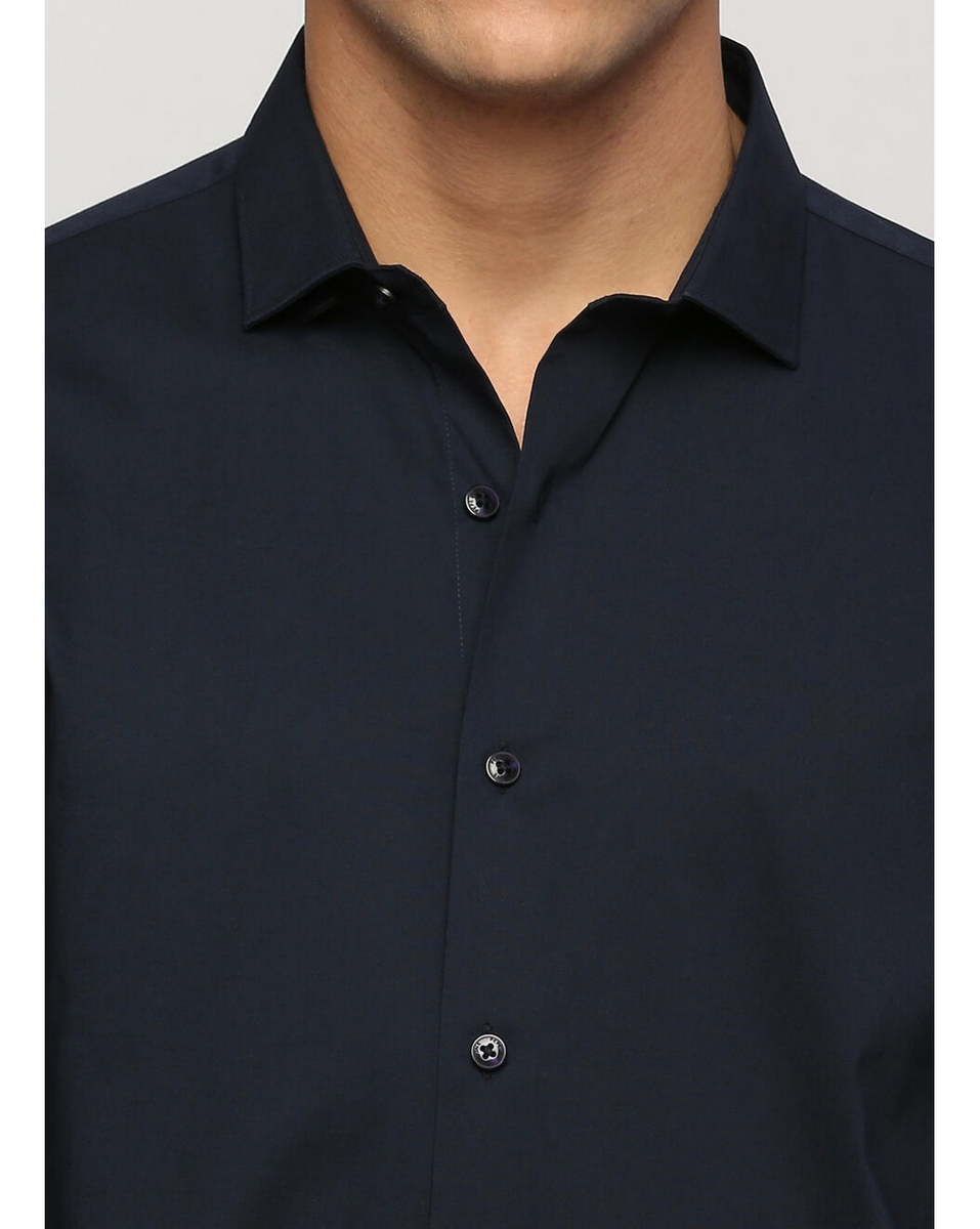 Pepe Mens Solid Navy Comfort Fit Casual Shirt