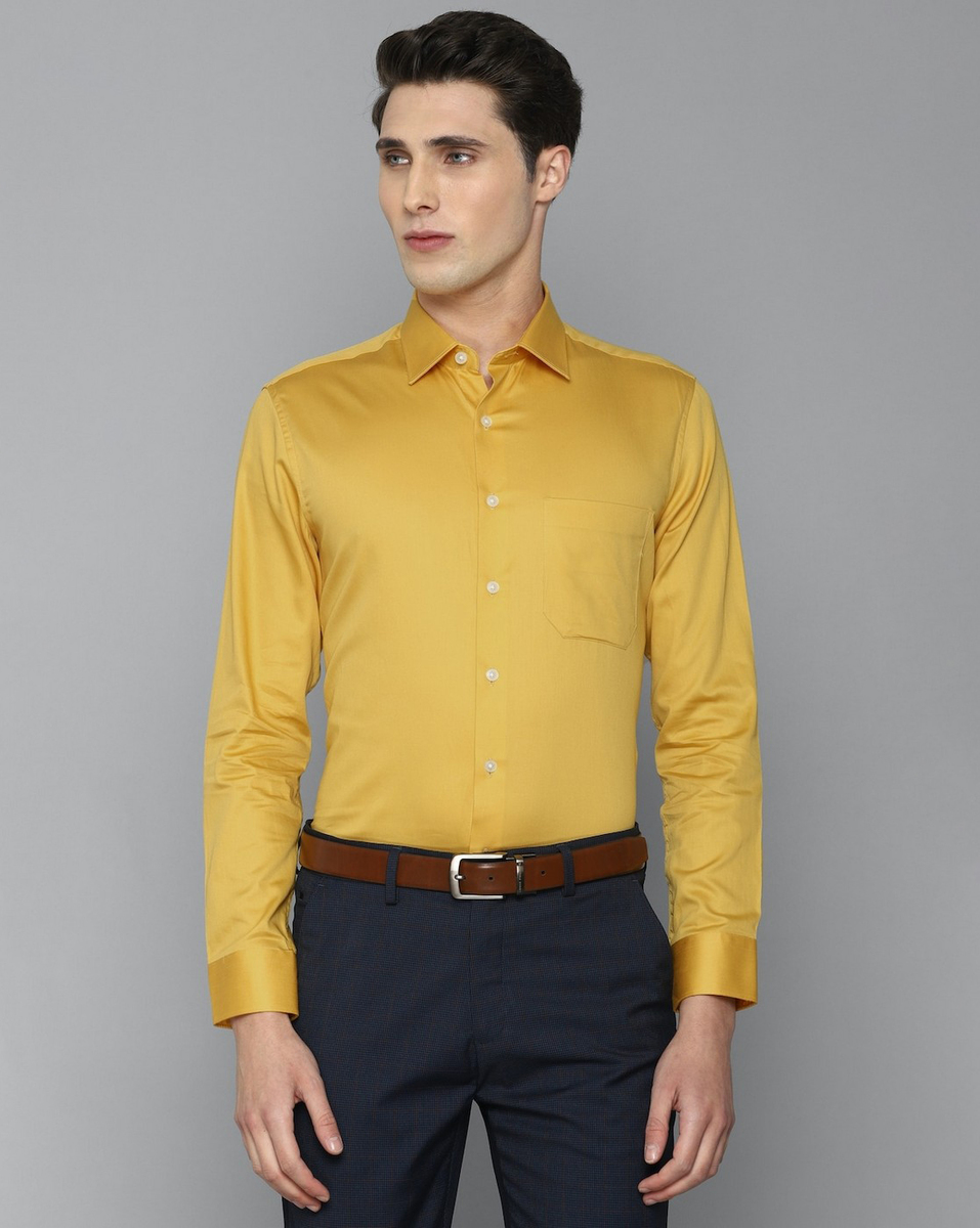 Louis Philippe Men Slim Fit Yellow Solid Formal Shirt