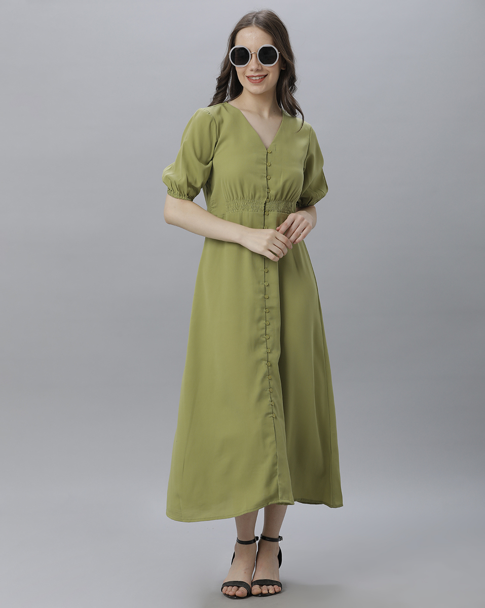 Eten Woman Olive Green Solid Western Dress