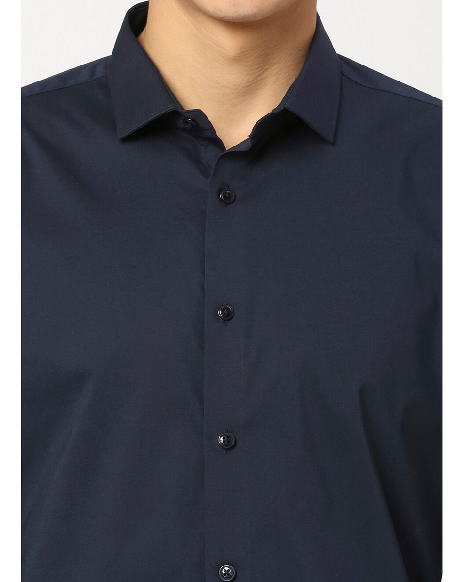 Pepe Mens Solid Blue Slim Fit Casual Shirt