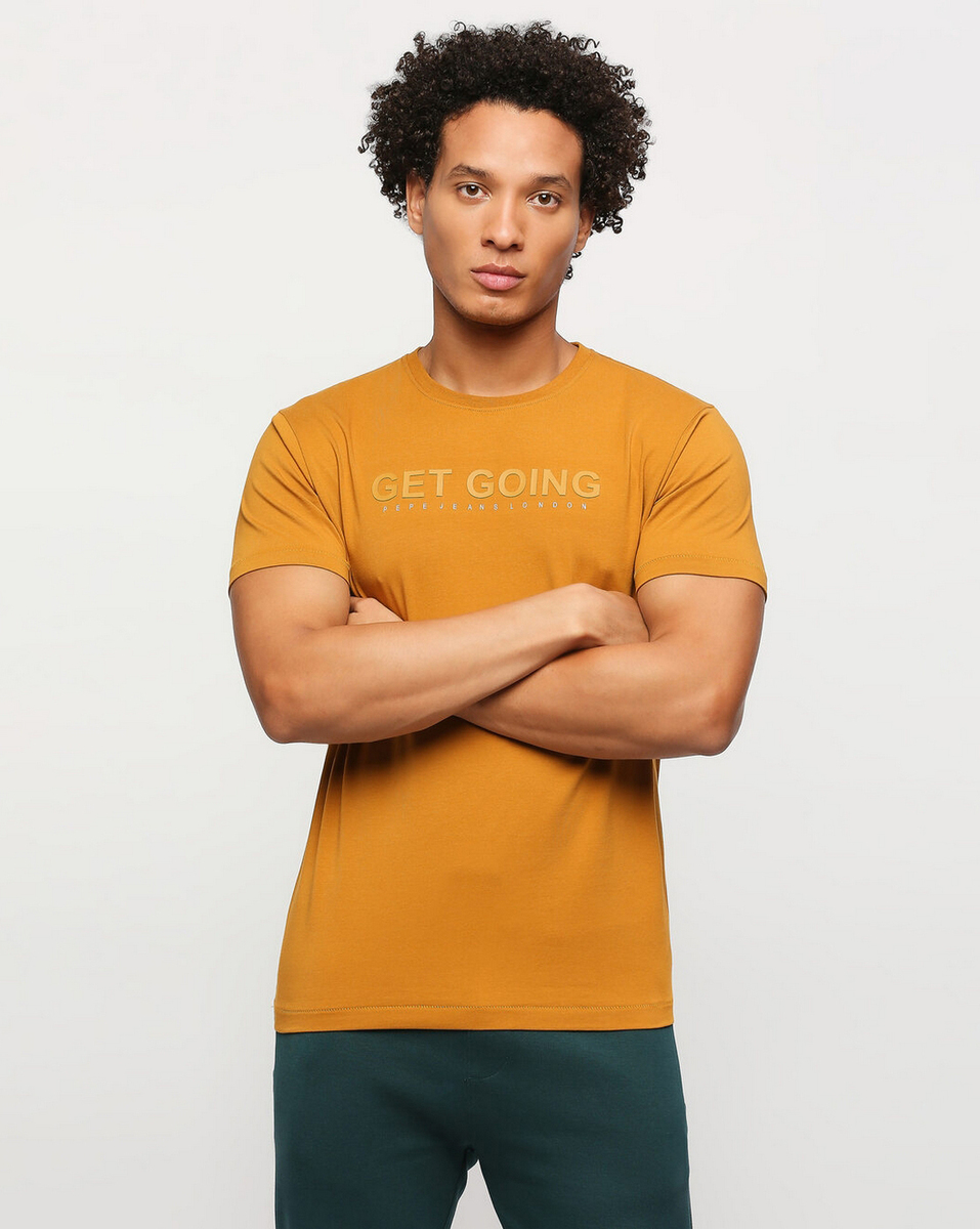 Pepe Mens Printed Mustard Slim Fit T Shirt